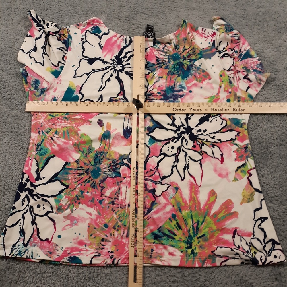 Clara Sun Woo Tunic Top Blouse Womens Size 1X Short Sleeve Floral Multicolor - Picture 7 of 10